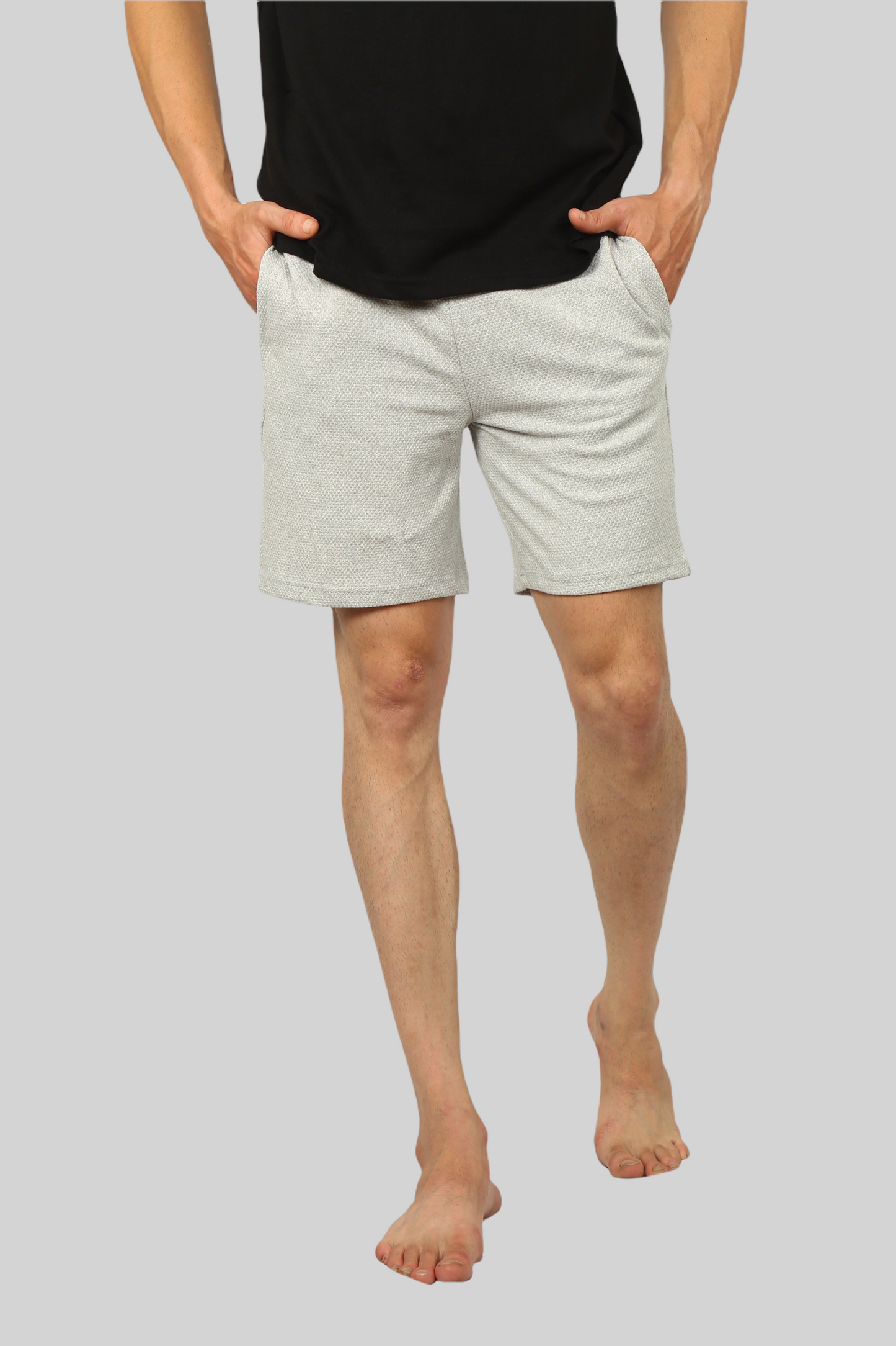 Light Grey casual premium popcorn shorts for men