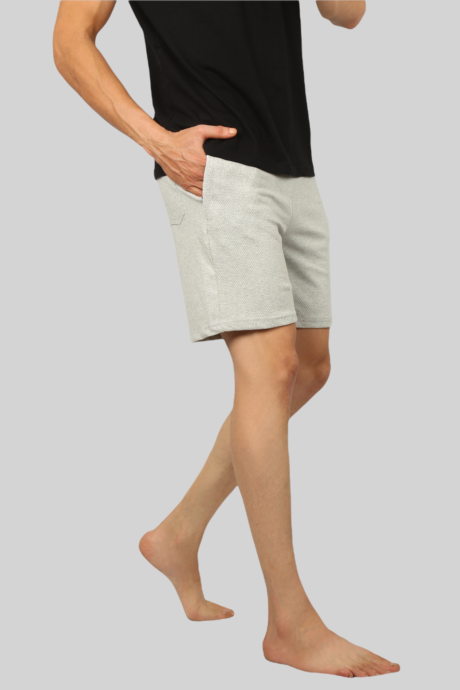Light Grey casual premium popcorn shorts for men