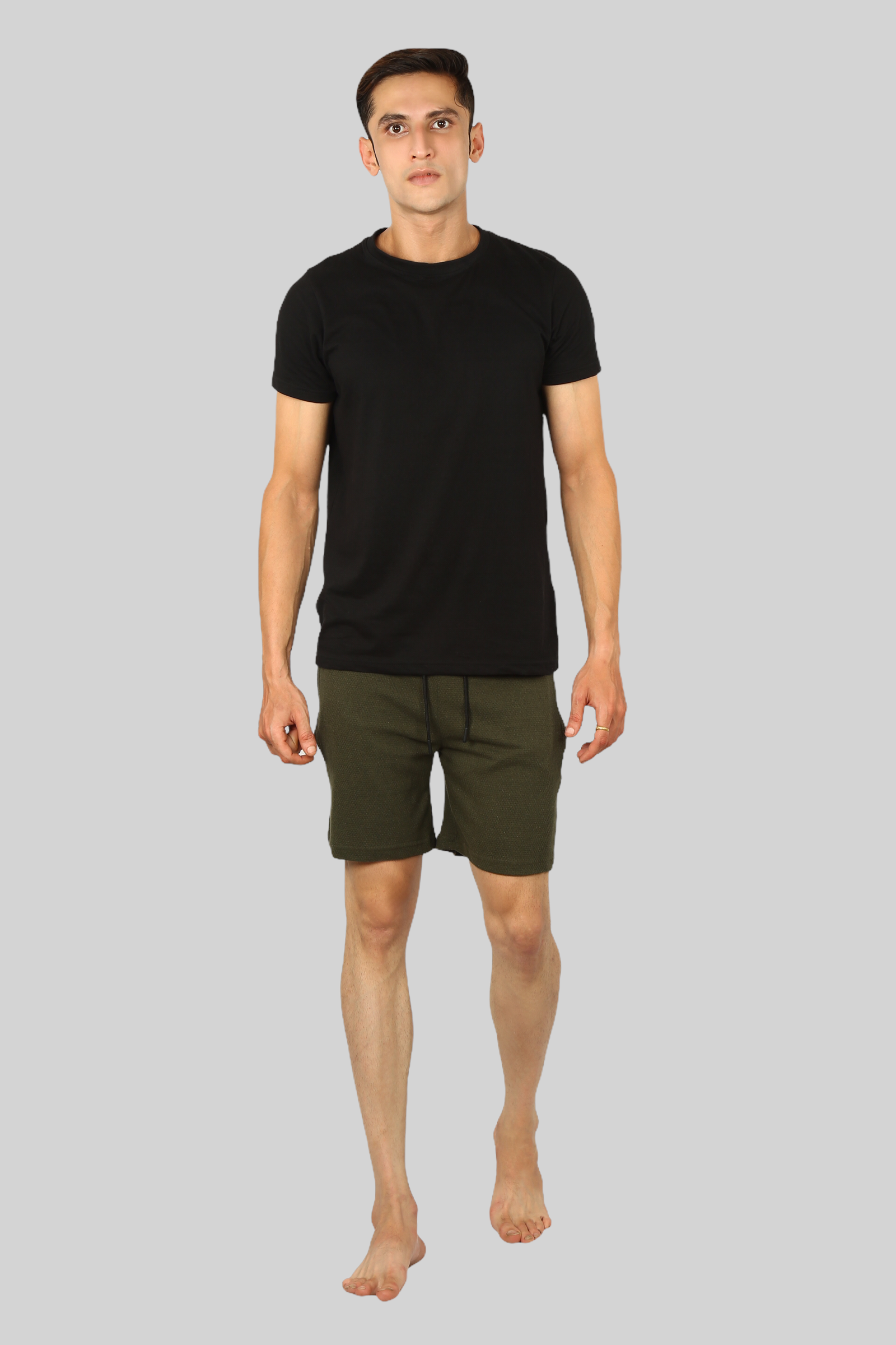 Olive Green casual premium popcorn shorts for men