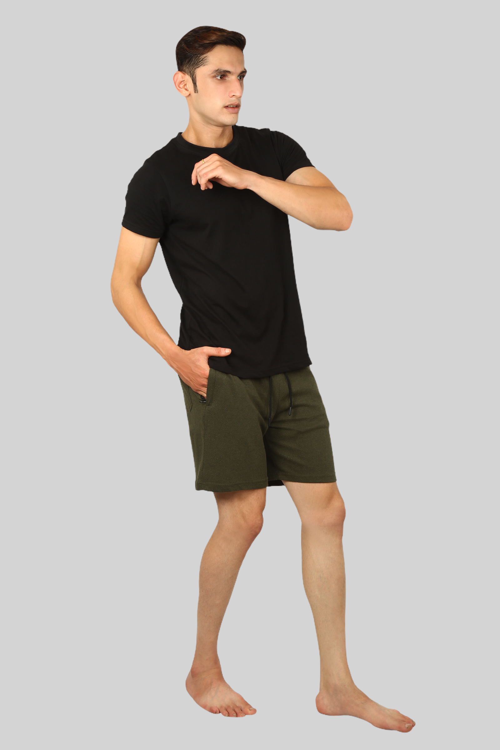 Olive Green casual premium popcorn shorts for men