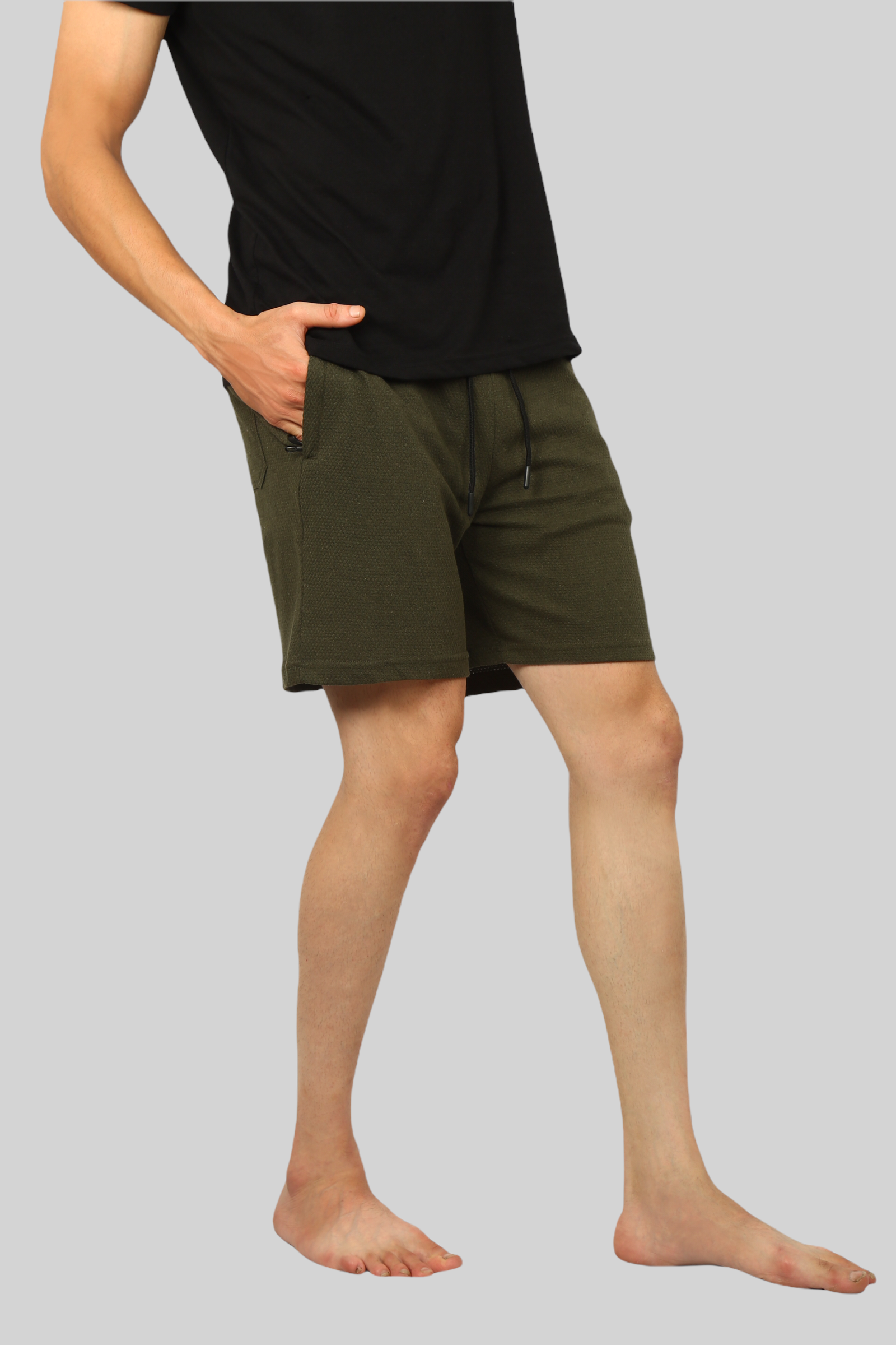 Olive Green casual premium popcorn shorts for men