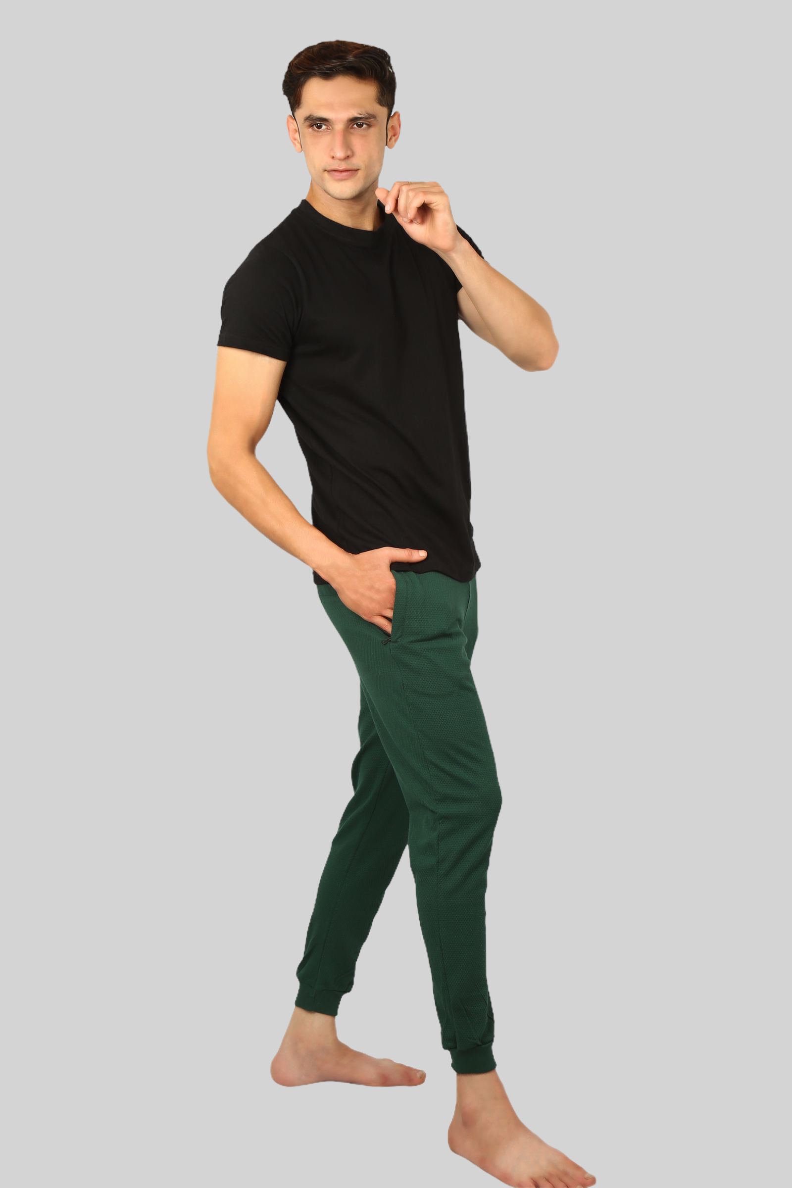 Green casual premium Popcorn Track Pant for mens