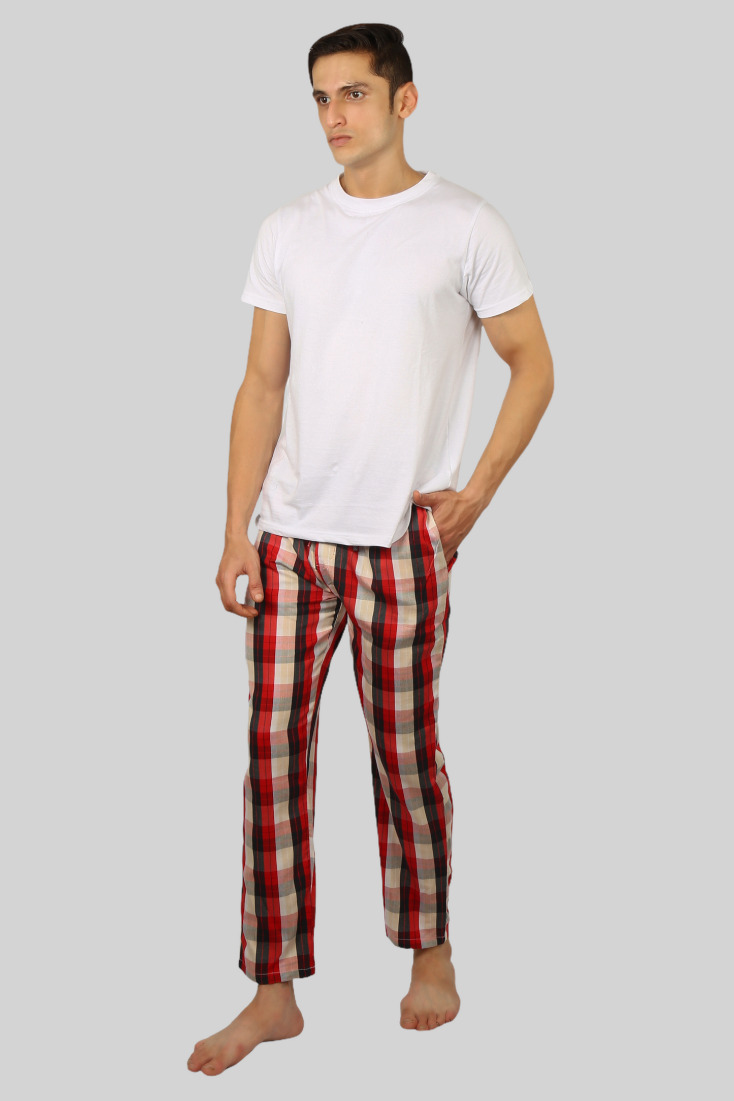Red and Black Stripe soft and super comfortable checkered pajamas for men