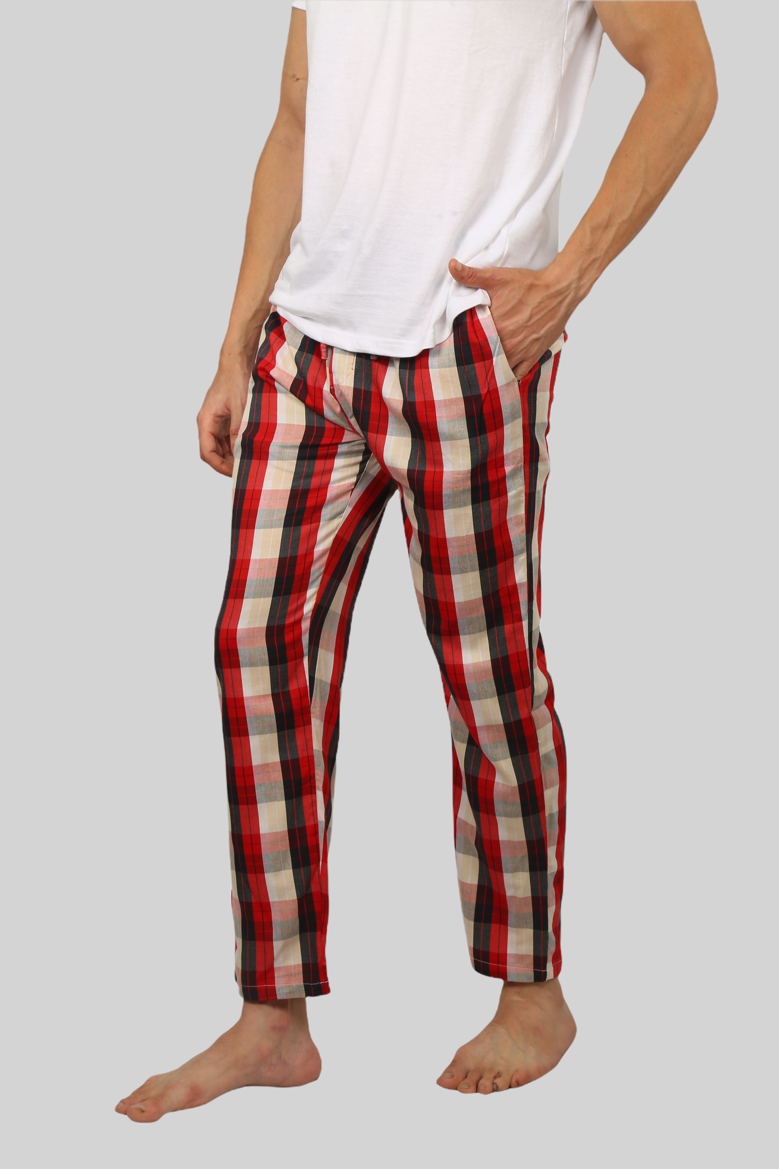 Red and Black Stripe soft and super comfortable checkered pajamas for men