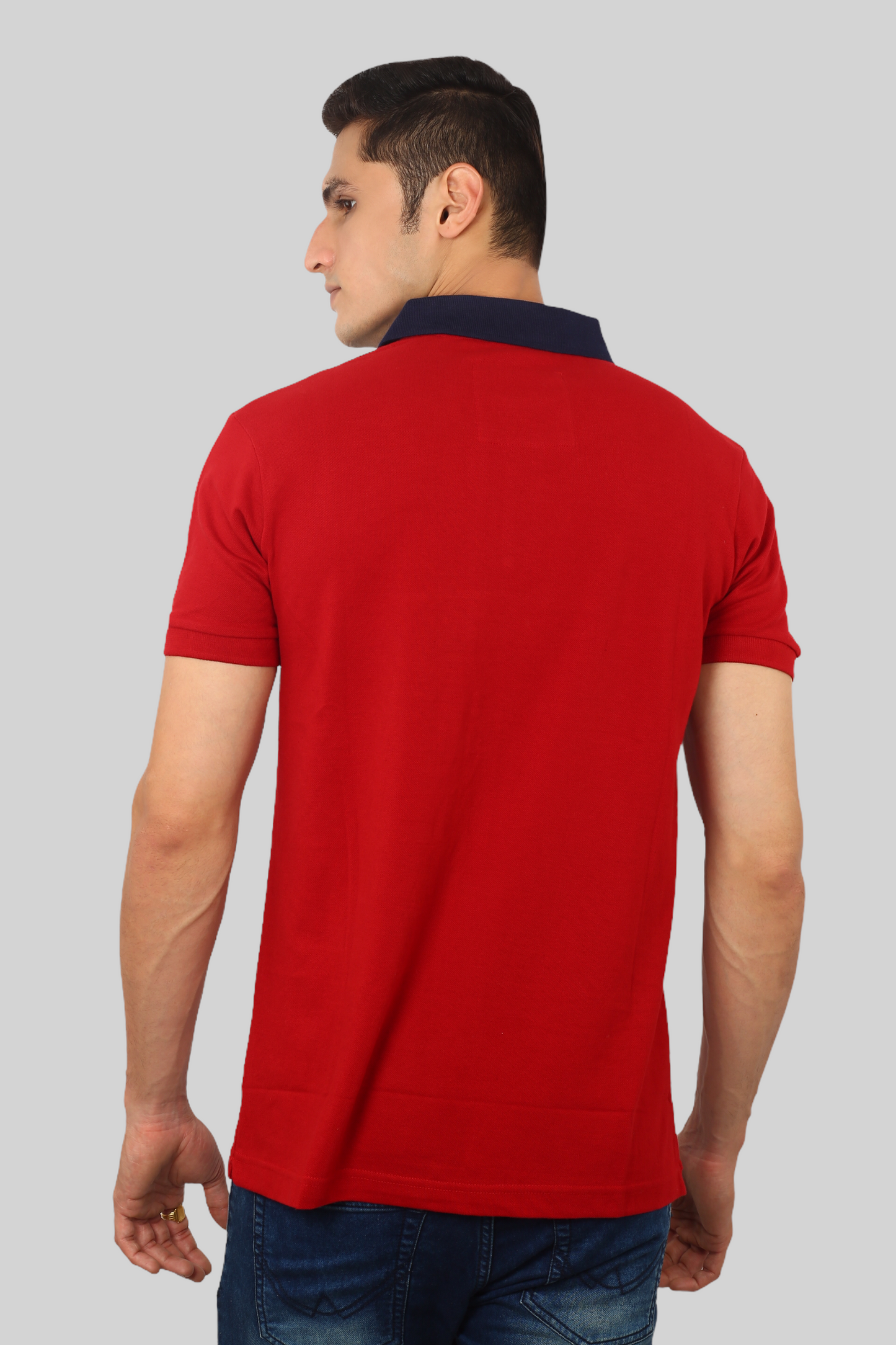 Red-white Panel collar T-shirt for men