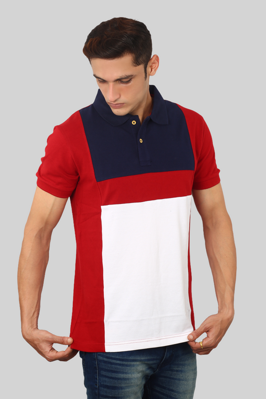 Red-white Panel collar T-shirt for men