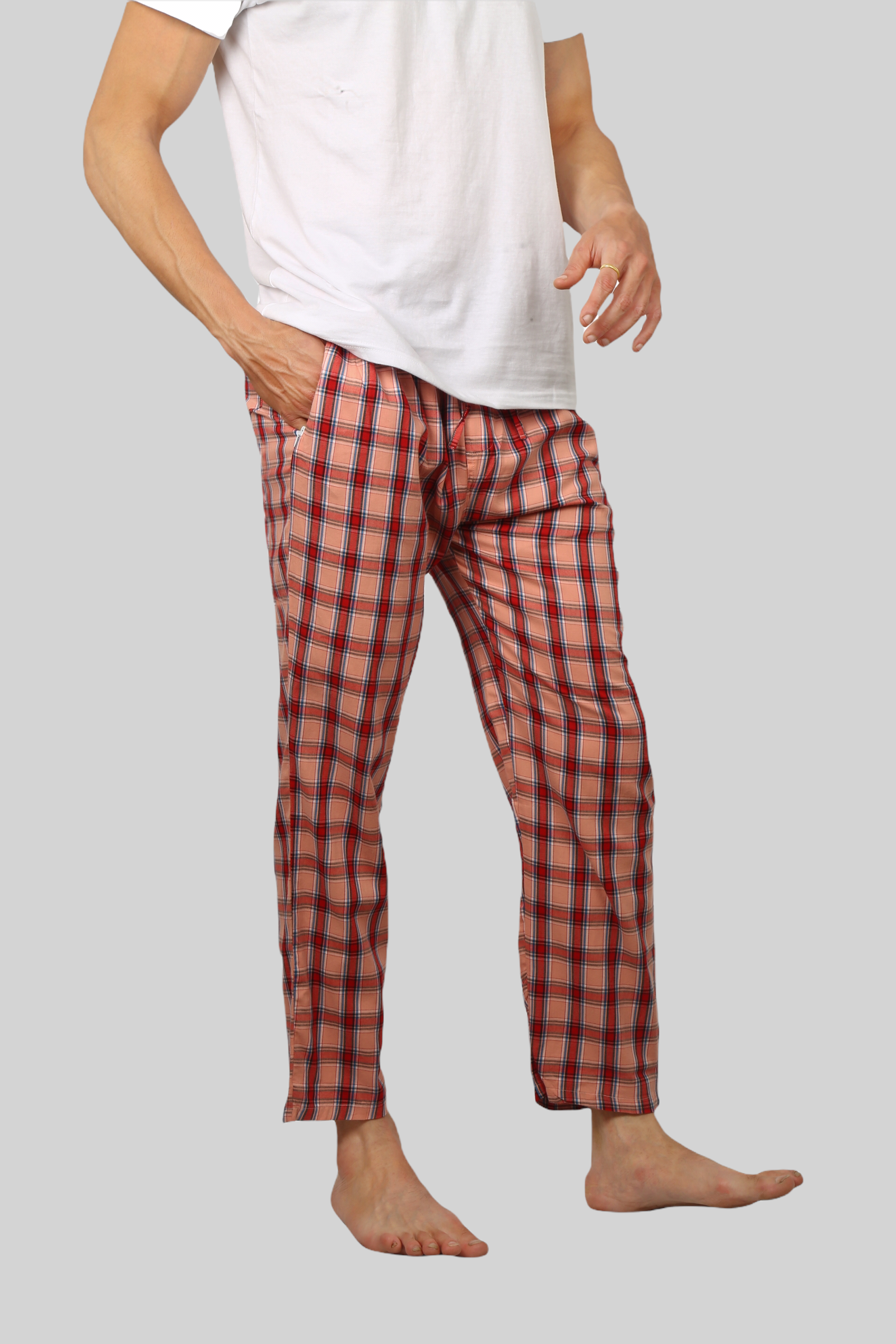 Reddish Cream soft and super comfortable checkered pajamas for men