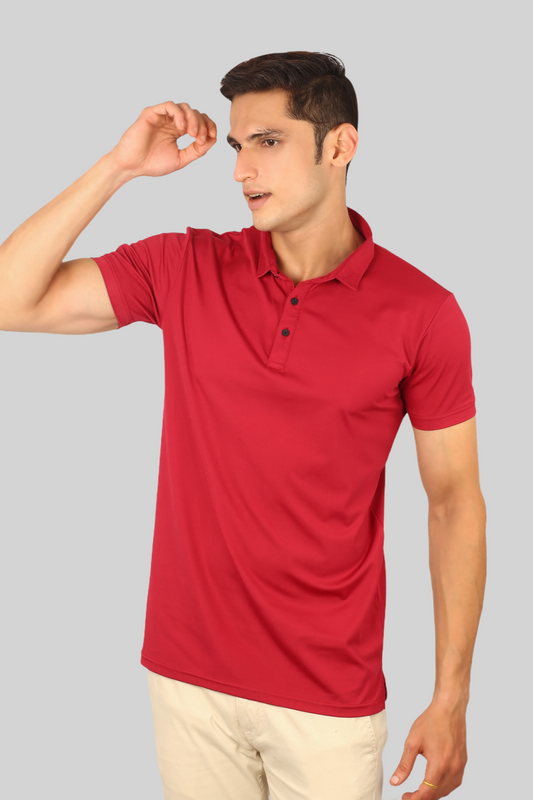 Cherry Red Classic Fine Italian  Collar T-shirt