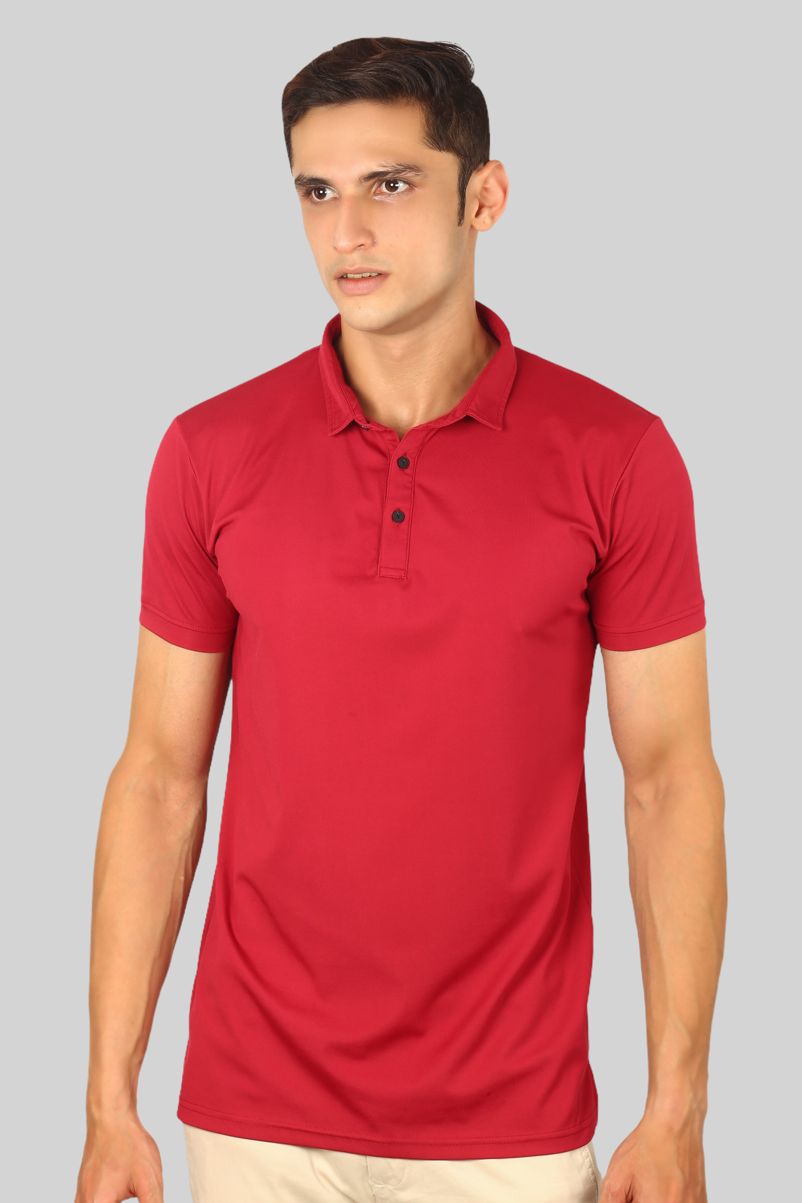 Cherry Red Classic Fine Italian  Collar T-shirt