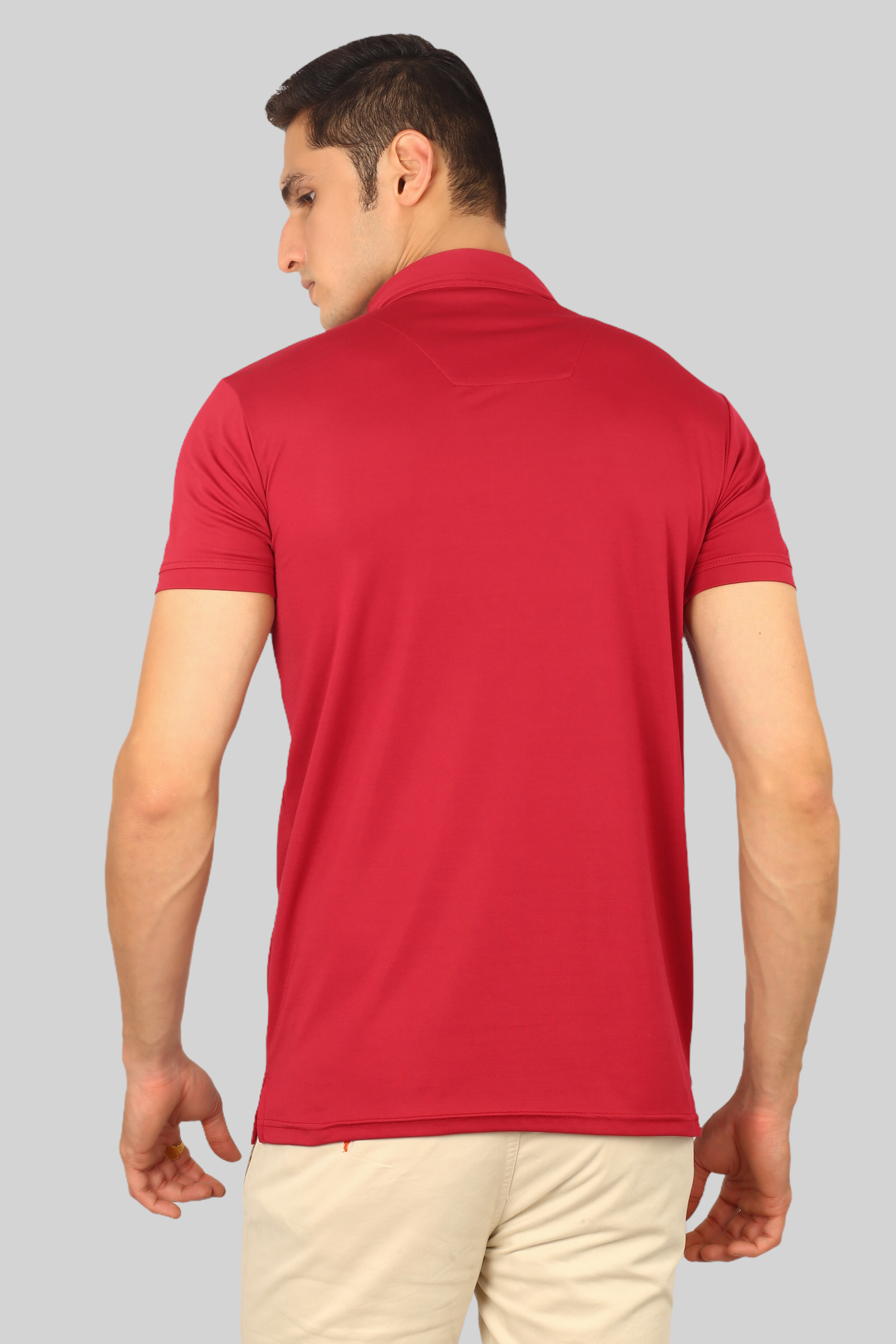 Cherry Red Classic Fine Italian  Collar T-shirt