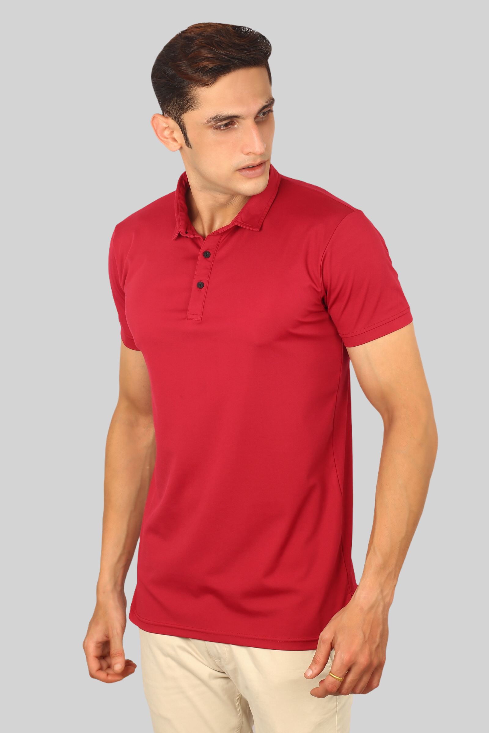 Cherry Red Classic Fine Italian  Collar T-shirt