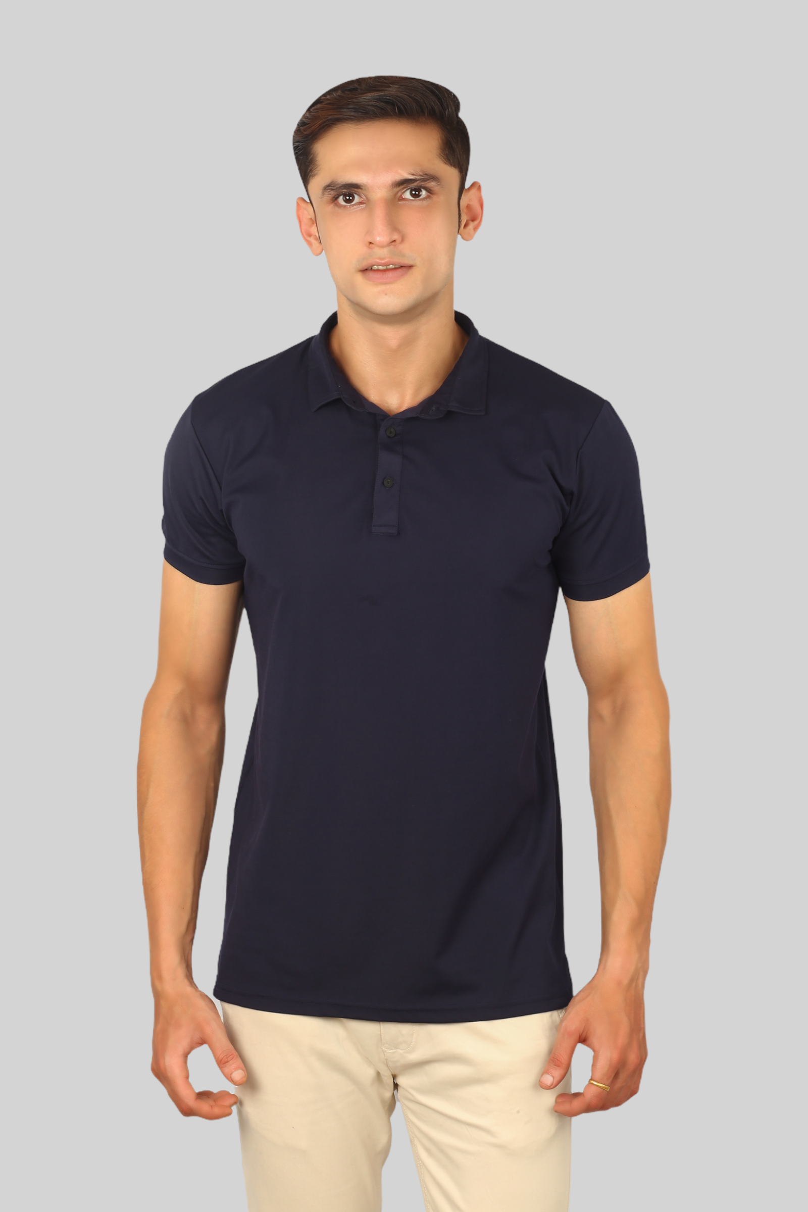 Navy Blue Classic Fine Italian  Collar T-shirt