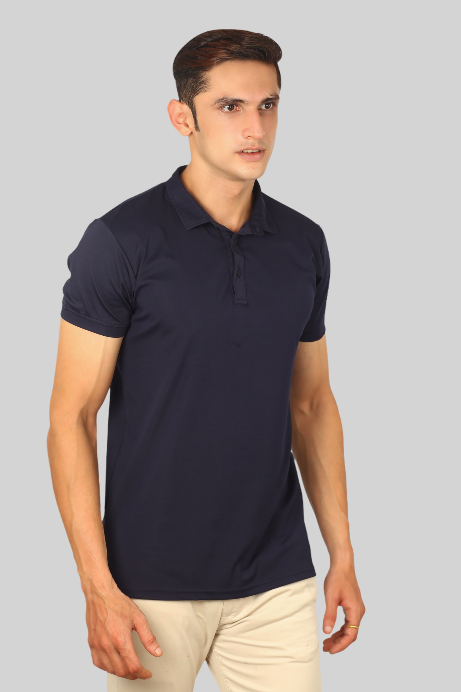 Navy Blue Classic Fine Italian  Collar T-shirt