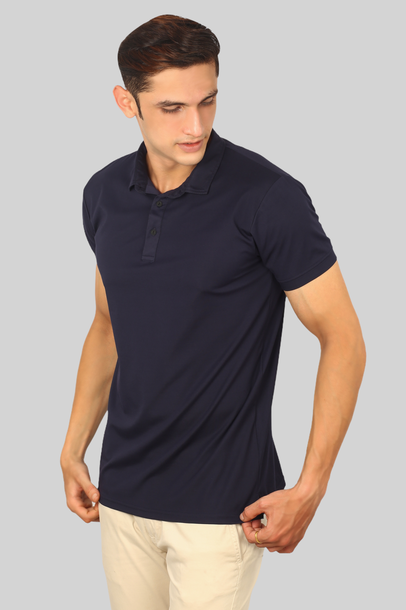 Navy Blue Classic Fine Italian  Collar T-shirt