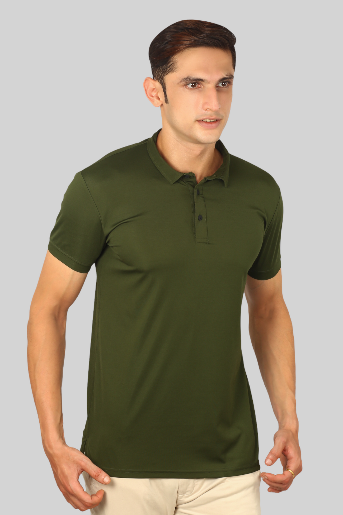 Olive Green Classic Fine Italian  Collar T-shirt