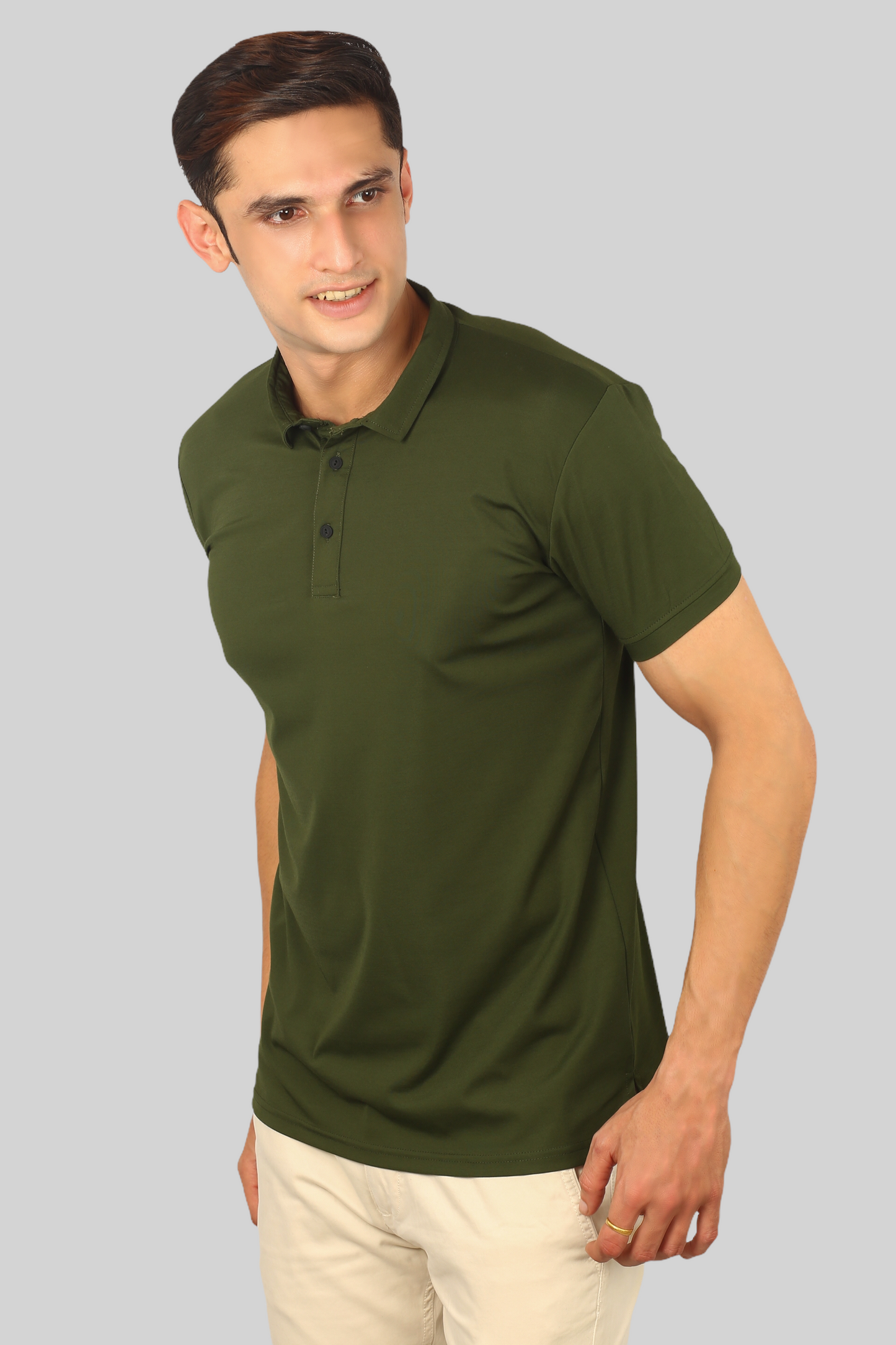 Olive Green Classic Fine Italian  Collar T-shirt