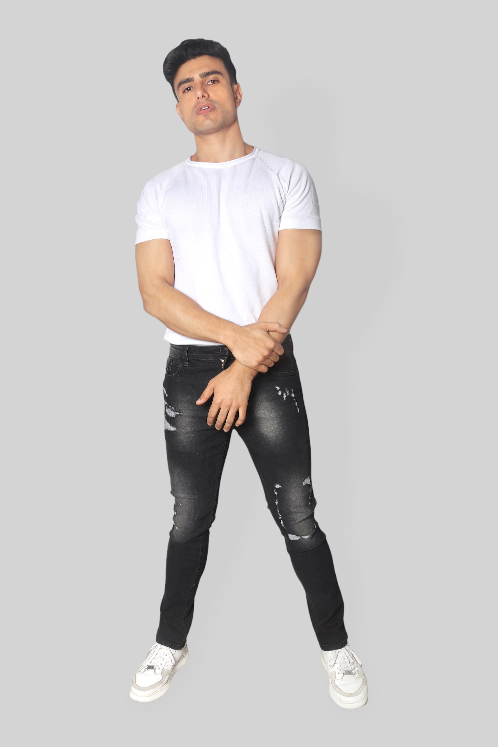 Albatross Black torned regular fit mid rise clean look stretchable Jeans