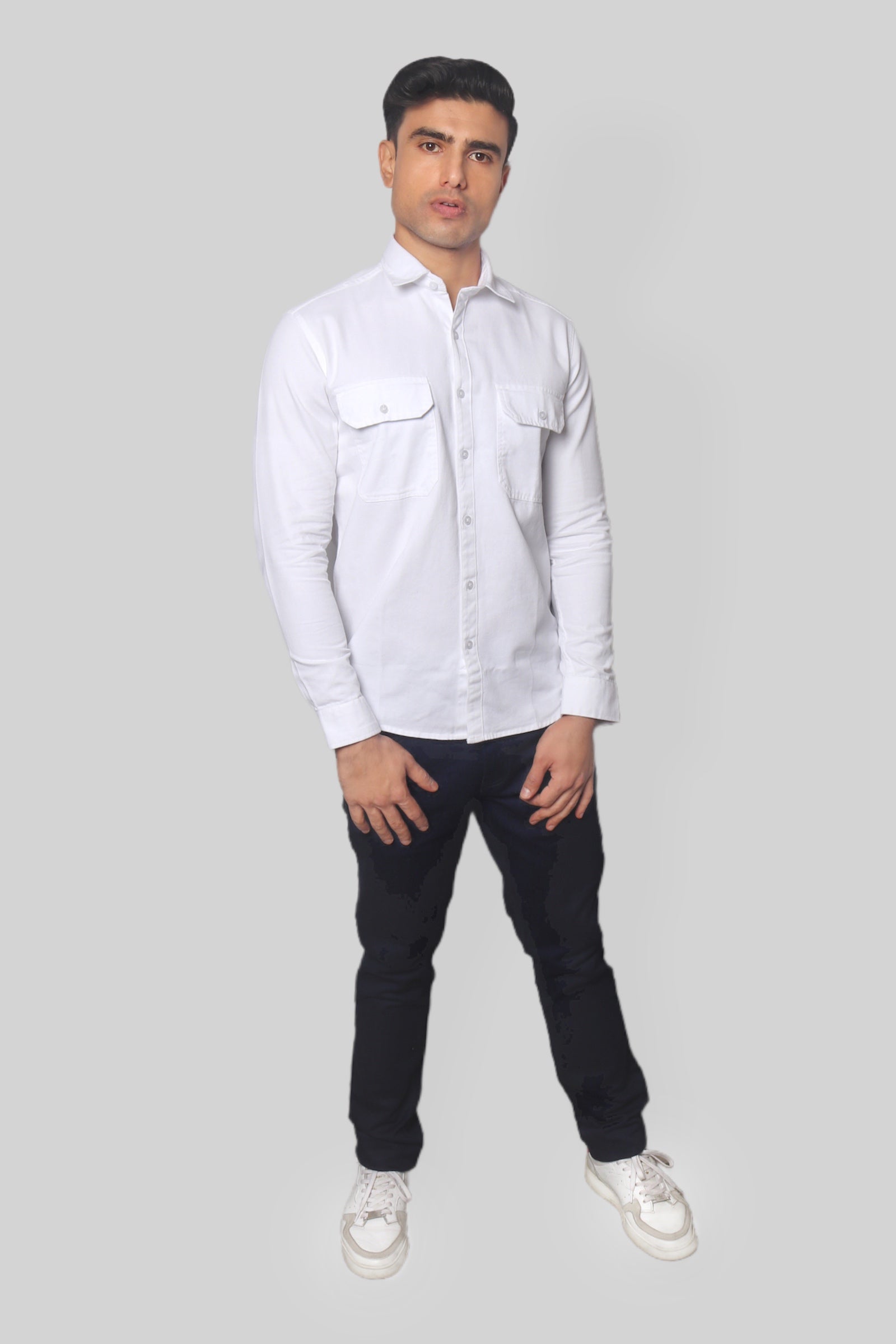 White double pocket denim shirt for men’s