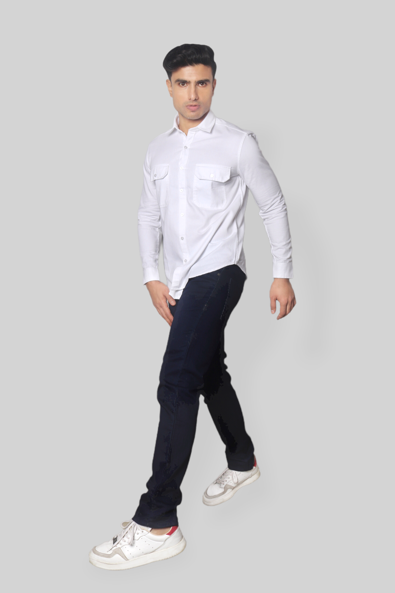 White double pocket denim shirt for men’s