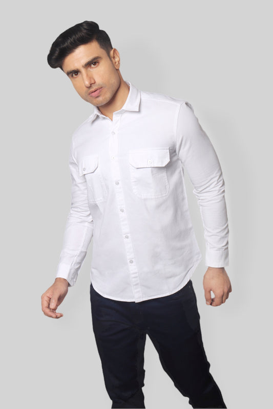 White double pocket denim shirt for men’s