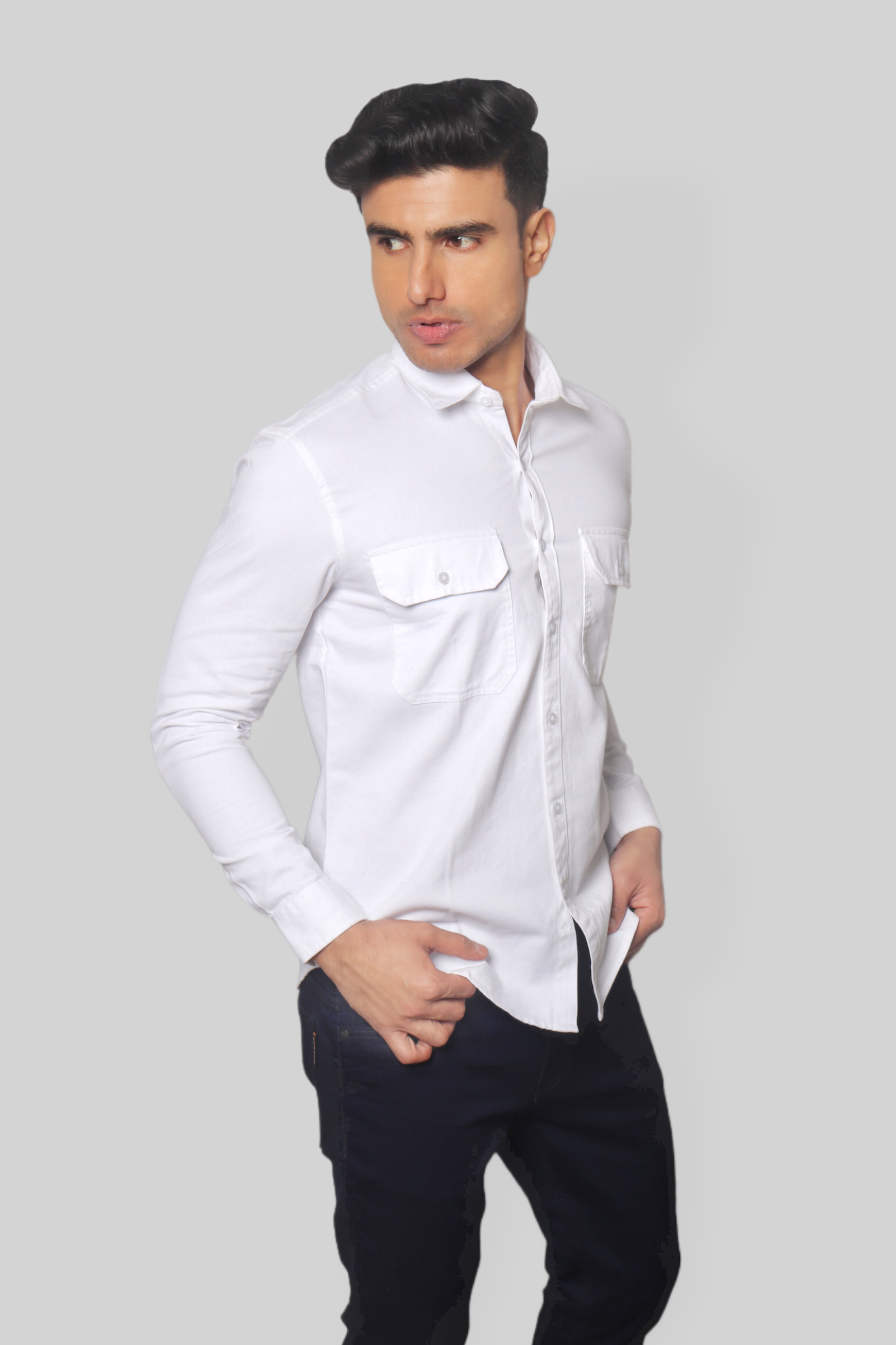 White double pocket denim shirt for men’s