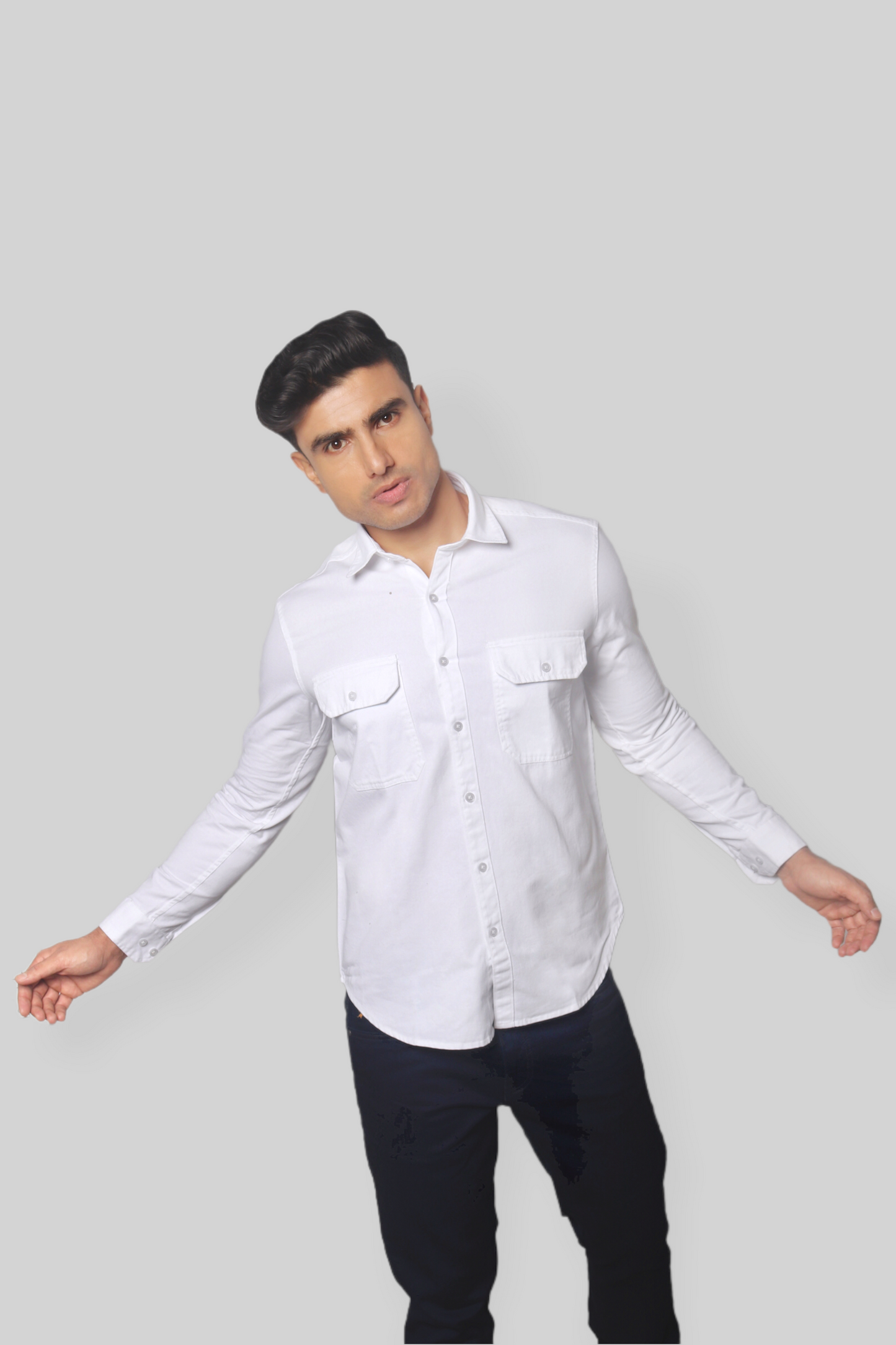 White double pocket denim shirt for men’s