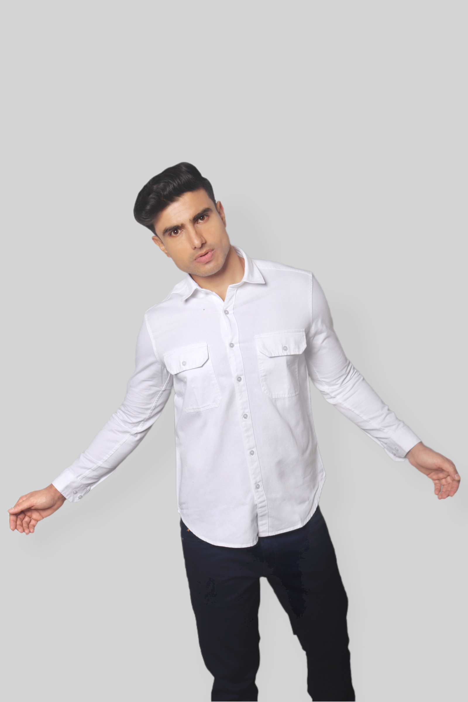 White double pocket denim shirt for men’s