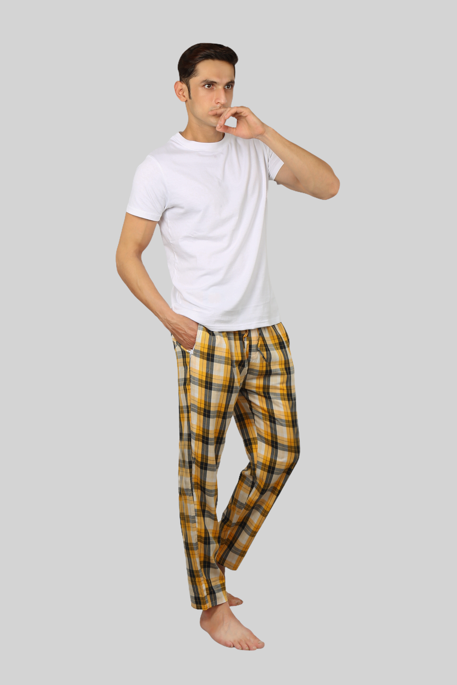 Yellow soft and super comfortable checkered pajamas for men