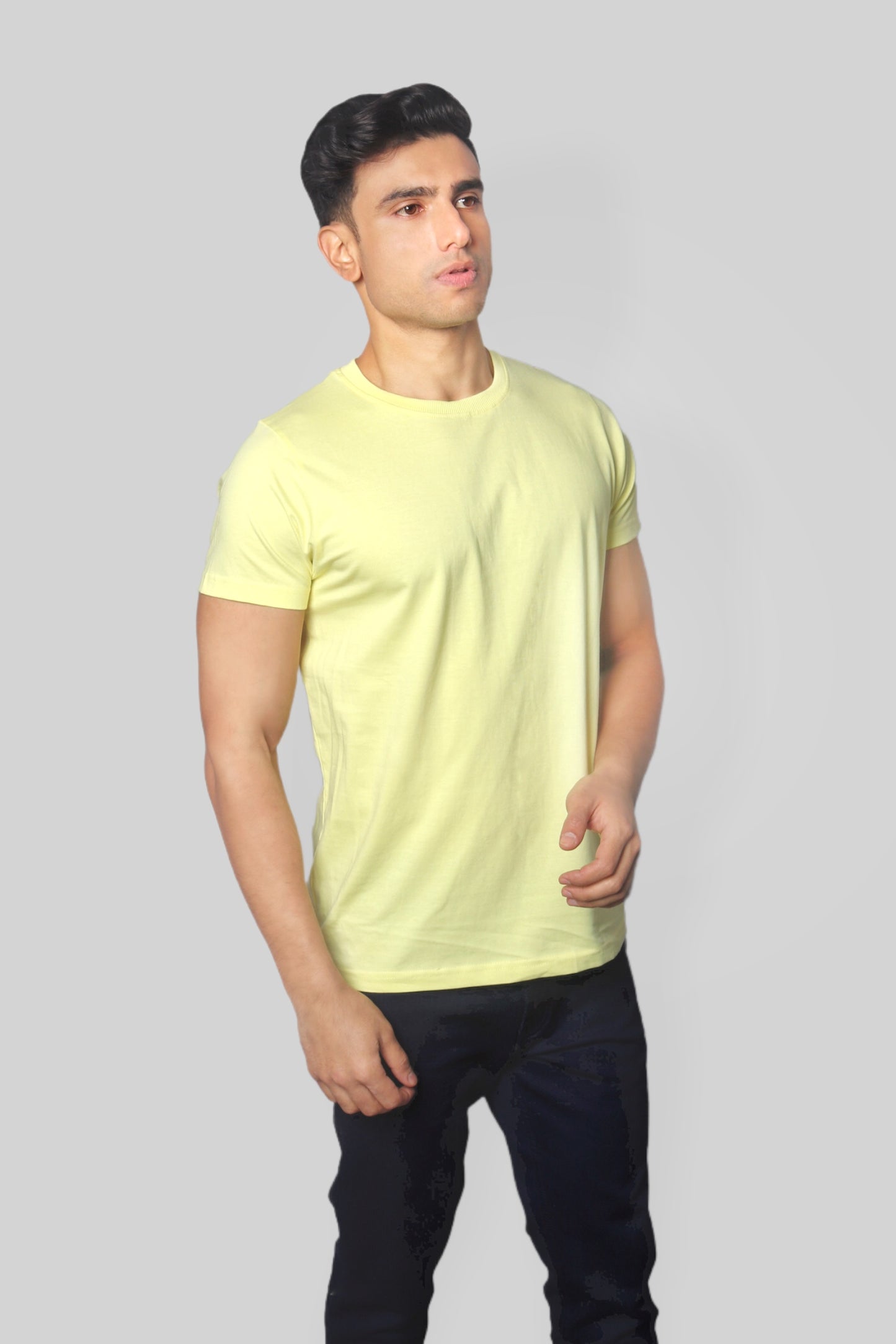 Solid Yellow plain Round Neck Cotton Tshirt for men