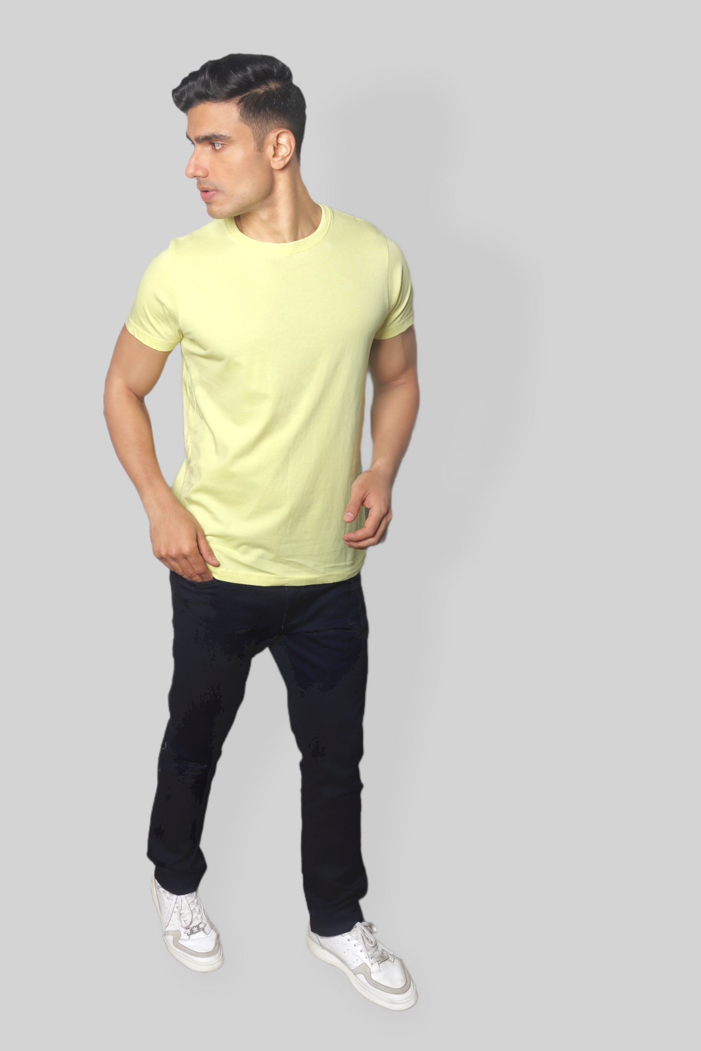 Solid Yellow plain Round Neck Cotton Tshirt for men