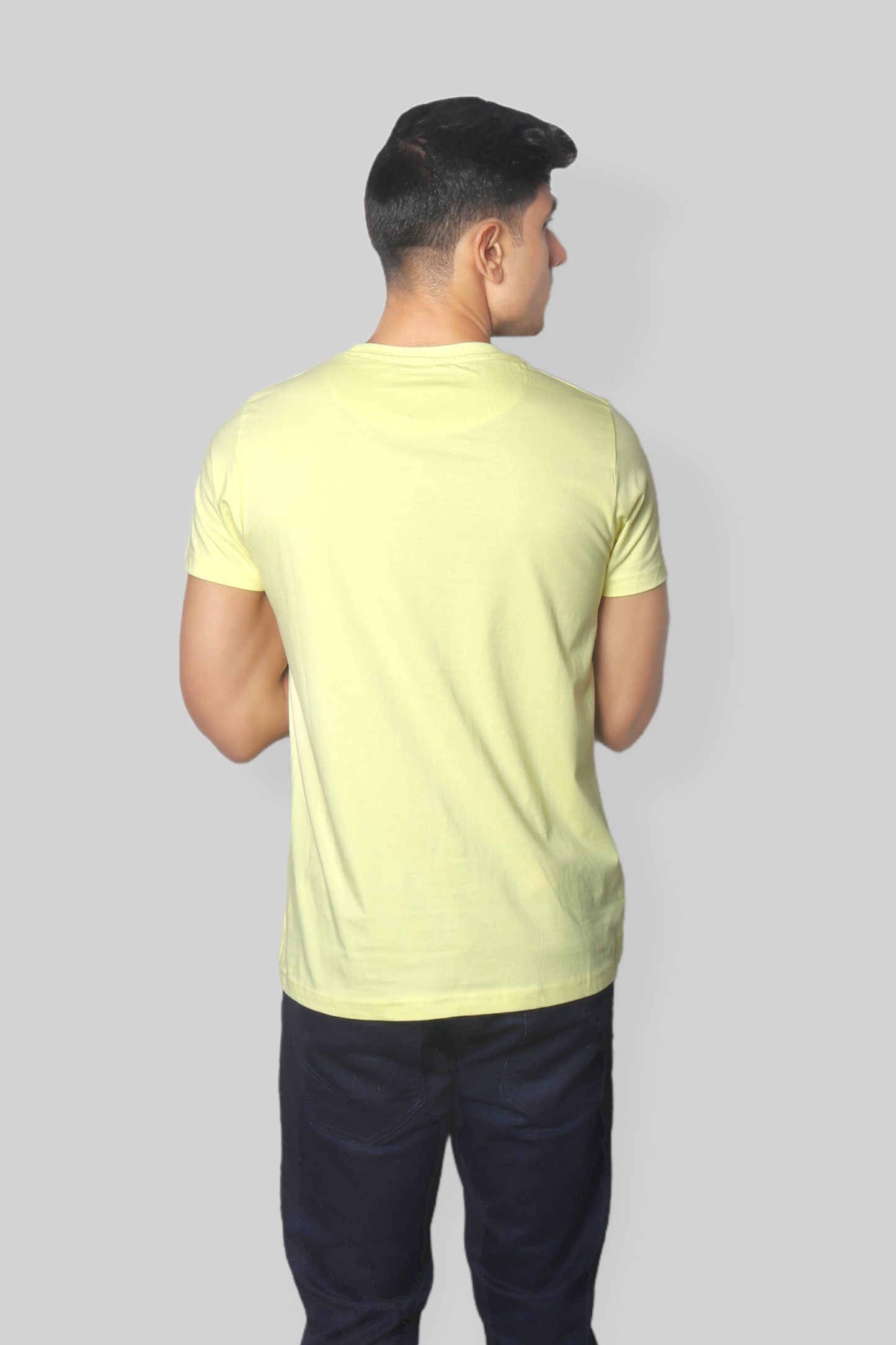 Solid Yellow plain Round Neck Cotton Tshirt for men